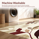 Ultra Soft Area Rug, Non Slip, Stain Resistant, Washable Area Rugs for Living Room, Bedroom, Crimson Tide Beige & Burgundy Abstract Leaf Motif(Beige)