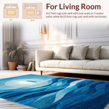 Ultra Soft Area Rug, Non Slip, Stain Resistant, Washable Area Rugs for Living Room, Bedroom, Beachy Crest Surfboard Rug With Undulating Wave Lines And Subtle Sun Motif(Blue)