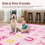 Ultra Soft Area Rug, Non Slip, Stain Resistant, Washable Area Rugs for Living Room, Bedroom, Whimsical Pastel Alphabet Artwork(Pink)