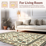 Ultra Soft Area Rug, Non Slip, Stain Resistant, Washable Area Rugs for Living Room, Bedroom, Beige Floral Vintage(Beige)