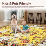 Ultra Soft Area Rug, Non Slip, Stain Resistant, Washable Area Rugs for Living Room, Bedroom, Chic Retro Floral Fusion(Yellow)