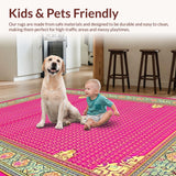 Ultra Soft Area Rug, Non Slip, Stain Resistant, Washable Area Rugs for Living Room, Bedroom, Stylish Distressed Pink Lattice Design(Pink)