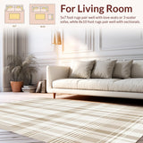 Ultra Soft Area Rug, Non Slip, Stain Resistant, Washable Area Rugs for Living Room, Bedroom, Modern Neutral Plaid in Warm Beige with Crisp White and Taupe Linear Motifs(Beige)