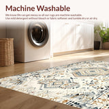 Ultra Soft Area Rug, Non Slip, Stain Resistant, Washable Area Rugs for Living Room, Bedroom, Chic Neutral Ethnic Patterned Mat(White)