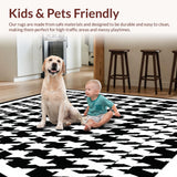 Ultra Soft Area Rug, Non Slip, Stain Resistant, Washable Area Rugs for Living Room, Bedroom, Classic Entryway Rug with Black and White Houndstooth Inspired Pattern(Black)