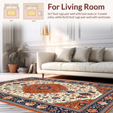 Ultra Soft Area Rug, Non Slip, Stain Resistant, Washable Area Rugs for Living Room, Bedroom, Artful Ogee Pattern in Warm Tones(White)