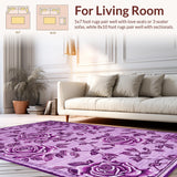 Ultra Soft Area Rug, Non Slip, Stain Resistant, Washable Area Rugs for Living Room, Bedroom, Enchanting Floral Embrace Design(Purple)