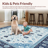 Ultra Soft Area Rug, Non Slip, Stain Resistant, Washable Area Rugs for Living Room, Bedroom, Modern Geometric Spotted Area with Elegant Floral Accents(White)