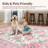 Ultra Soft Area Rug, Non Slip, Stain Resistant, Washable Area Rugs for Living Room, Bedroom, Stylish Distressed Floral Touch(Pink)