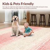 Ultra Soft Area Rug, Non Slip, Stain Resistant, Washable Area Rugs for Living Room, Bedroom, Whimsical Ribbon Loop Rug Featuring Preppy Bows and Scallop Accents(Pink)