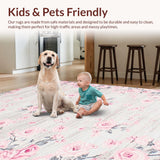 Ultra Soft Area Rug, Non Slip, Stain Resistant, Washable Area Rugs for Living Room, Bedroom, Rustic Gray Flower Arrangement(Pink)