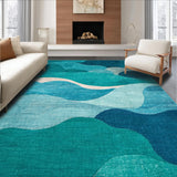 Ultra Soft Area Rug, Non Slip, Stain Resistant, Washable Area Rugs for Living Room, Bedroom, Tropical Wave Rider Paradise Surf Carpet with Coastal Palms Ocean Design(Blue)