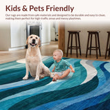 Ultra Soft Area Rug, Non Slip, Stain Resistant, Washable Area Rugs for Living Room, Bedroom, Sophisticated Abstract Teal Geometry(Blue)