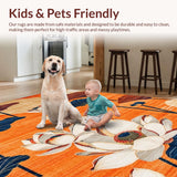 Ultra Soft Area Rug, Non Slip, Stain Resistant, Washable Area Rugs for Living Room, Bedroom, Tropical Floral Oasis Vibes(Orange)