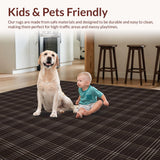 Ultra Soft Area Rug, Non Slip, Stain Resistant, Washable Area Rugs for Living Room, Bedroom, Contemporary Checkered Earthy Tones(Brown)