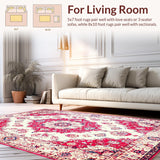Ultra Soft Area Rug, Non Slip, Stain Resistant, Washable Area Rugs for Living Room, Bedroom, Warm Earthy Medallion Arrangement(White)