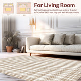 Ultra Soft Area Rug, Non Slip, Stain Resistant, Washable Area Rugs for Living Room, Bedroom, Charming Checkered Round Area Beige and White Design for Home(Brown)