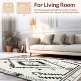 Ultra Soft Area Rug, Non Slip, Stain Resistant, Washable Area Rugs for Living Room, Bedroom, Elegant Symmetrical Monochrome Design(White)
