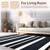 Ultra Soft Area Rug, Non Slip, Stain Resistant, Washable Area Rugs for Living Room, Bedroom, Contrasting stripe accent piece(Black)