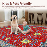 Ultra Soft Area Rug, Non Slip, Stain Resistant, Washable Area Rugs for Living Room, Bedroom, Elegant Rustic Tiled Elements(Red)