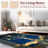 Ultra Soft Area Rug, Non Slip, Stain Resistant, Washable Area Rugs for Living Room, Bedroom, Transitional Mystic Symbolism Style(Blue)
