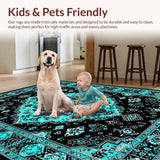 Ultra Soft Area Rug, Non Slip, Stain Resistant, Washable Area Rugs for Living Room, Bedroom, Chic Geometric Black Teal Arrangement(Black)
