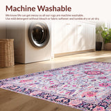 Ultra Soft Area Rug, Non Slip, Stain Resistant, Washable Area Rugs for Living Room, Bedroom, Boho Floral Burst in Soft Lilac(Pink)