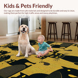 Ultra Soft Area Rug, Non Slip, Stain Resistant, Washable Area Rugs for Living Room, Bedroom, Playful Monochrome Feline Patterns(Yellow)