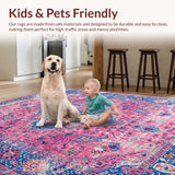 Ultra Soft Area Rug, Non Slip, Stain Resistant, Washable Area Rugs for Living Room, Bedroom, Elegant Retro Abstract Design(Pink)