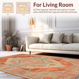 Ultra Soft Area Rug, Non Slip, Stain Resistant, Washable Area Rugs for Living Room, Bedroom, Earthy Tones Distressed Floral Motif(Orange)
