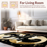 Ultra Soft Area Rug, Non Slip, Stain Resistant, Washable Area Rugs for Living Room, Bedroom, Vivid Contrast Floral Dragon Pattern(Gold)