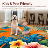 Ultra Soft Area Rug, Non Slip, Stain Resistant, Washable Area Rugs for Living Room, Bedroom, Striking Colorful Petal Composition(Orange)