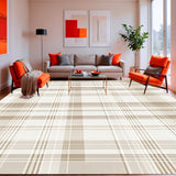 Ultra Soft Area Rug, Non Slip, Stain Resistant, Washable Area Rugs for Living Room, Bedroom, Modern Neutral Plaid in Warm Beige with Crisp White and Taupe Linear Motifs(Beige)
