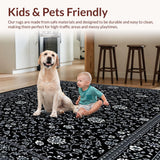 Ultra Soft Area Rug, Non Slip, Stain Resistant, Washable Area Rugs for Living Room, Bedroom, Contemporary Black Area Subtle Botanical(Black)