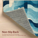 Ultra Soft Area Rug, Non Slip, Stain Resistant, Washable Area Rugs for Living Room, Bedroom, Surfboard Silhouette Rug with Oceanic Motifs and Contrasting Stripes(Blue)