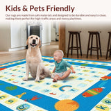 Ultra Soft Area Rug, Non Slip, Stain Resistant, Washable Area Rugs for Living Room, Bedroom, Whimsical Animal Letter Illustration(Blue)