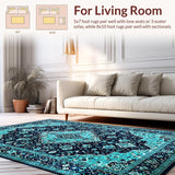 Ultra Soft Area Rug, Non Slip, Stain Resistant, Washable Area Rugs for Living Room, Bedroom, Rustic Teal and Navy Lattice(Blue)