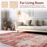 Ultra Soft Area Rug, Non Slip, Stain Resistant, Washable Area Rugs for Living Room, Bedroom, Rustic Floral Textured Elegance(Red)