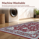 Ultra Soft Area Rug, Non Slip, Stain Resistant, Washable Area Rugs for Living Room, Bedroom, Cozy Lattice Floral Accents(Red)