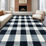 Ultra Soft Area Rug, Non Slip, Stain Resistant, Washable Area Rugs for Living Room, Bedroom, Black and White Plaid Outdoor Area Rug(Black)