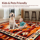 Ultra Soft Area Rug, Non Slip, Stain Resistant, Washable Area Rugs for Living Room, Bedroom, Vintage Artistic Geometric Print(Orange)