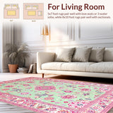 Ultra Soft Area Rug, Non Slip, Stain Resistant, Washable Area Rugs for Living Room, Bedroom, Trendy Modern Medallion Style(Pink)