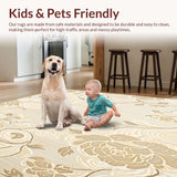 Ultra Soft Area Rug, Non Slip, Stain Resistant, Washable Area Rugs for Living Room, Bedroom, Timeless Beige Botanical Area Serene Bloom Motif Floor Covering(Beige)