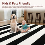 Ultra Soft Area Rug, Non Slip, Stain Resistant, Washable Area Rugs for Living Room, Bedroom, Striped Modern Rug(Black)
