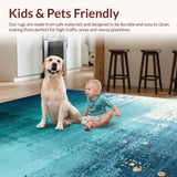Ultra Soft Area Rug, Non Slip, Stain Resistant, Washable Area Rugs for Living Room, Bedroom, Abyss Gradient Rug, Seafoam Accent, Modern Distressed Print(Blue)