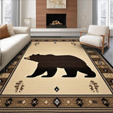 Ultra Soft Area Rug, Non Slip, Stain Resistant, Washable Area Rugs for Living Room, Bedroom, Cozy Cabin Bear Illustration(Beige)