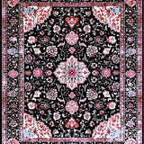 Ultra Soft Area Rug, Non Slip, Stain Resistant, Washable Area Rugs for Living Room, Bedroom, Rustic Tiled Floral Arrangement(Black)