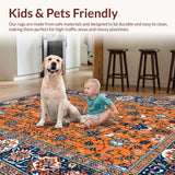 Ultra Soft Area Rug, Non Slip, Stain Resistant, Washable Area Rugs for Living Room, Bedroom, Elegant Earthy Toned Imagery(Orange)