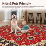 Ultra Soft Area Rug, Non Slip, Stain Resistant, Washable Area Rugs for Living Room, Bedroom, Luxurious Ornate Geometric Motif(Red)