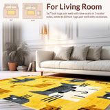Ultra Soft Area Rug, Non Slip, Stain Resistant, Washable Area Rugs for Living Room, Bedroom, Charming Cartoon Cat Aesthetic(Yellow)